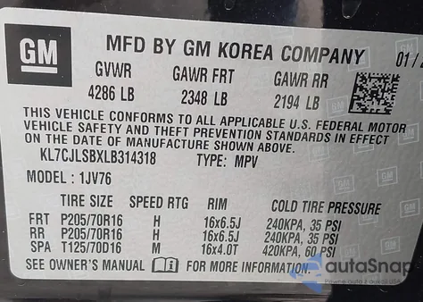 2020 Chevrolet Trax Fwd Lt from USA, damaged, VIN KL7CJLSBXLB314318